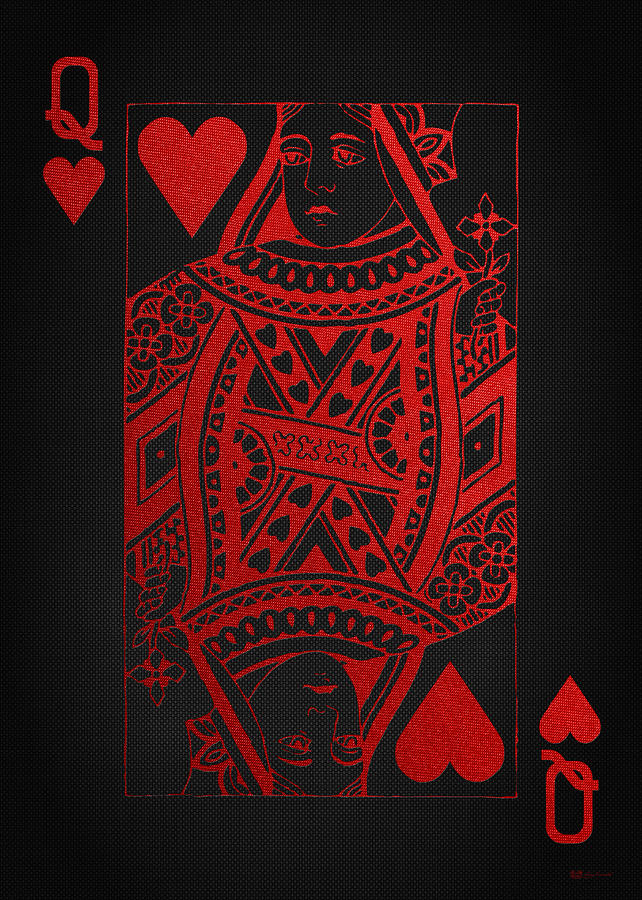 Queen of Hearts in Red on Black Canvas   Digital Art by Serge Averbukh