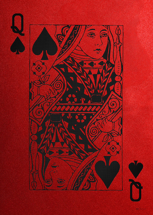 Queen of Spades in Black on Red Canvas   Digital Art by Serge Averbukh