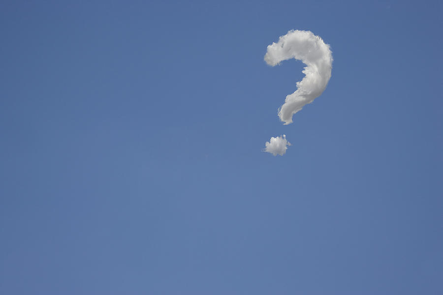 Question mark cloud againt blue sky (Digital Composite) Photograph by John Lund