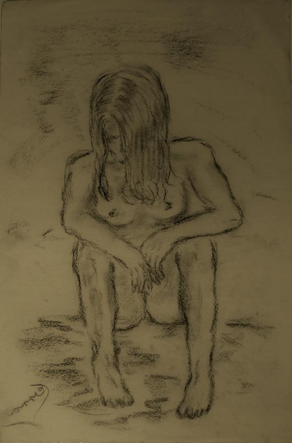 Black And White Drawing - Quick Sketch Nude by Carrie Skinner