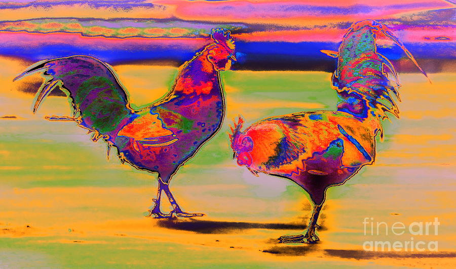 Quickstop Roosters  Photograph by Priscilla Batzell Expressionist Art Studio Gallery