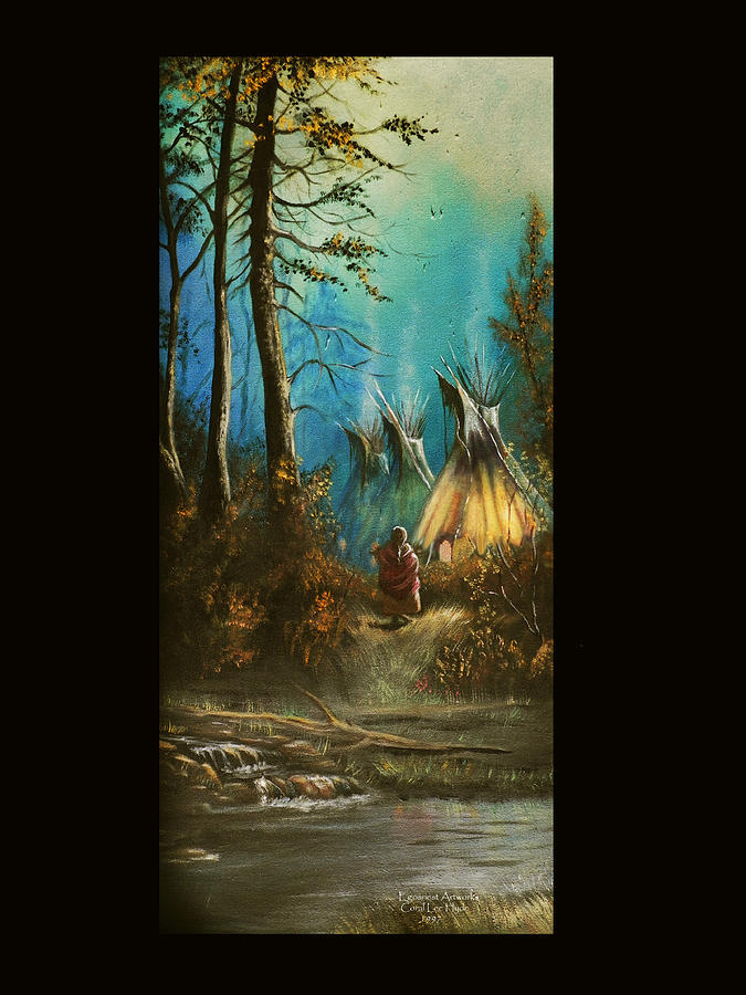 Quiet Forest with Tepees Blank Painting by Michael Shone SR