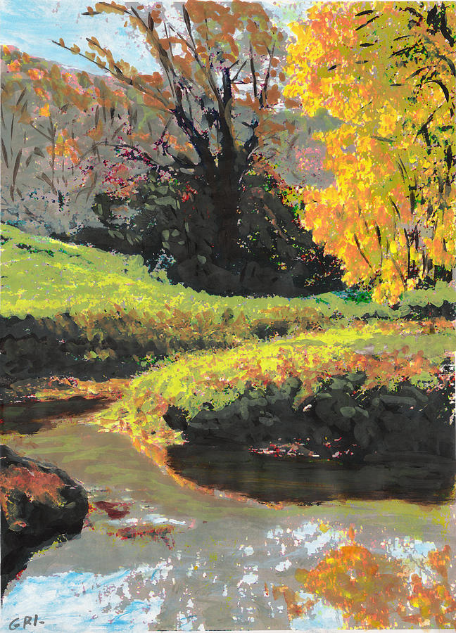 Quiet Stream Maryland Landscape Fall Colors Sketch Painting by G Linsenmayer