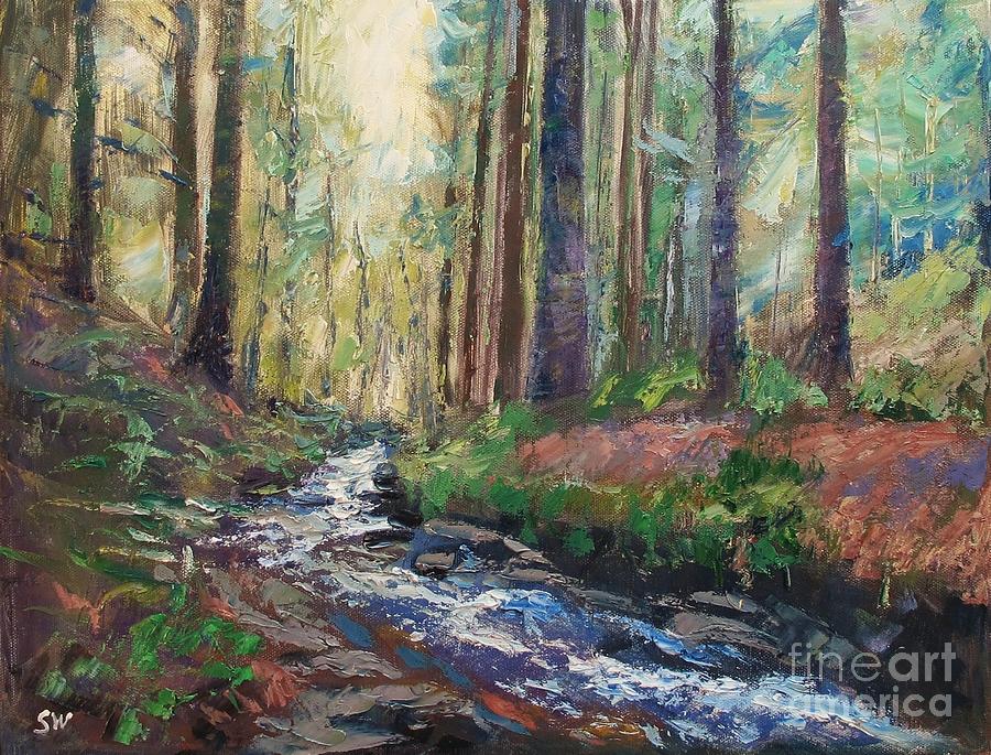 Quiet woods with creek Painting by Sean Wu