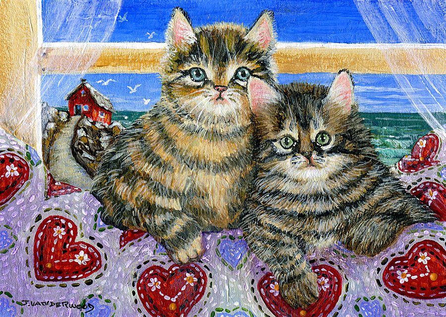 Quilt Cats Painting by Jacquelin L Westerman