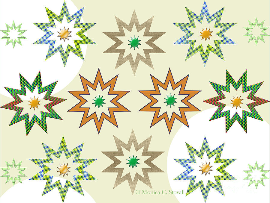 Quilt Design on Pale Green and White Digital Art by Monica C Stovall