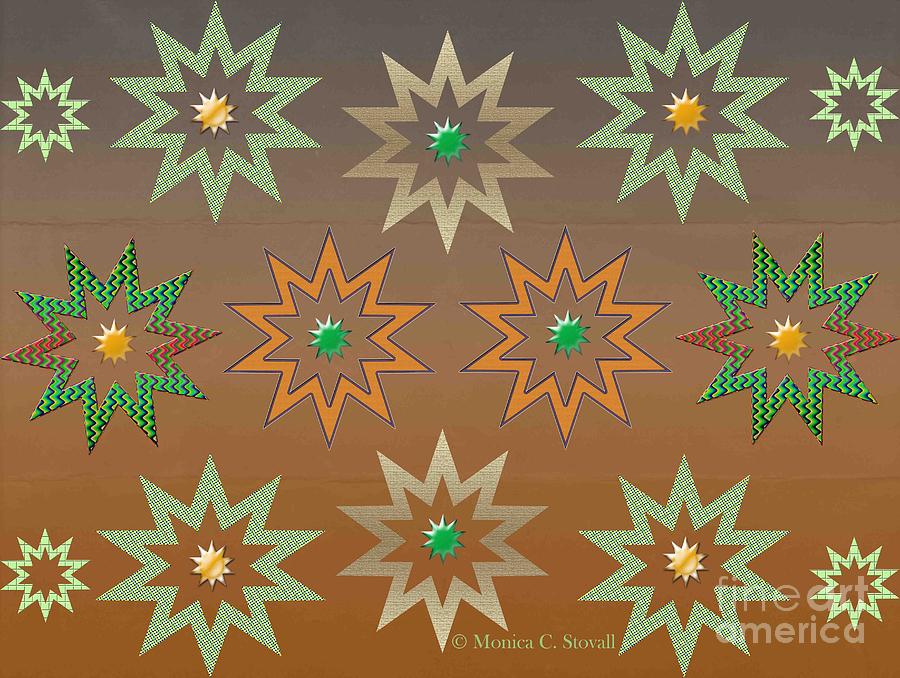 Quilt Design Sars on Gradient Burnt Orange Digital Art by Monica C Stovall
