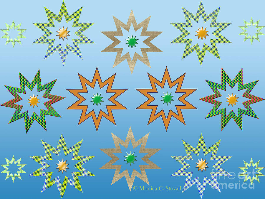 Quilt Design Stars on Gradient Blue Digital Art by Monica C Stovall