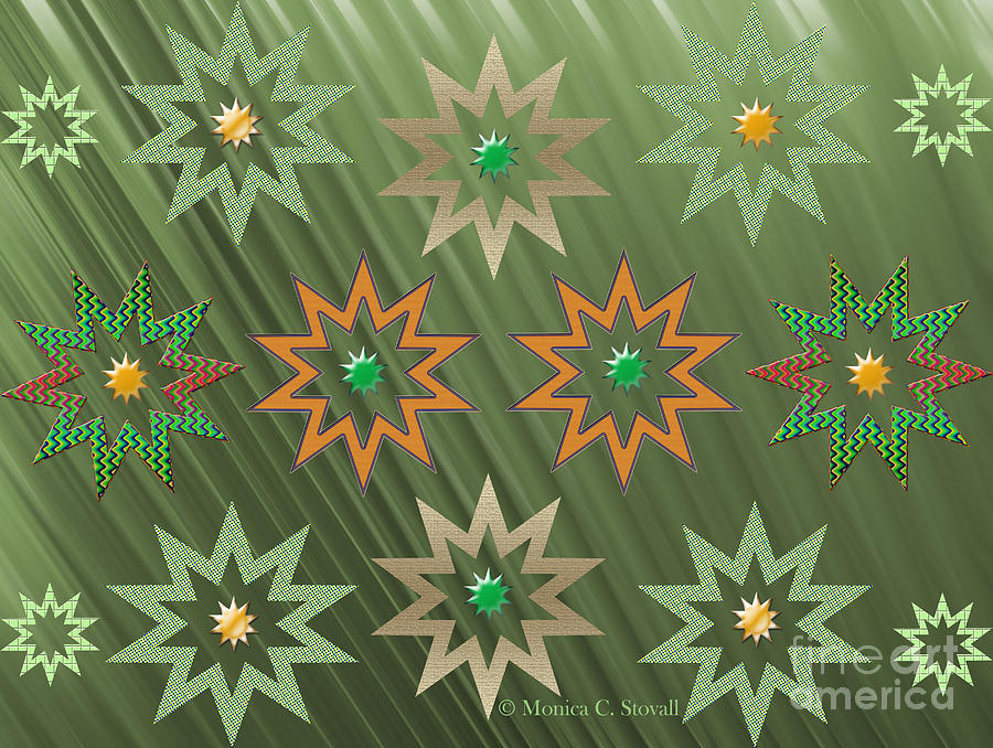 Quilt Design Stars on Green Rays Digital Art by Monica C Stovall