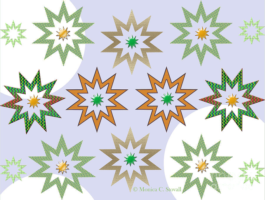 Quilt Design Stars on Pale Lilac with White Digital Art by Monica C Stovall