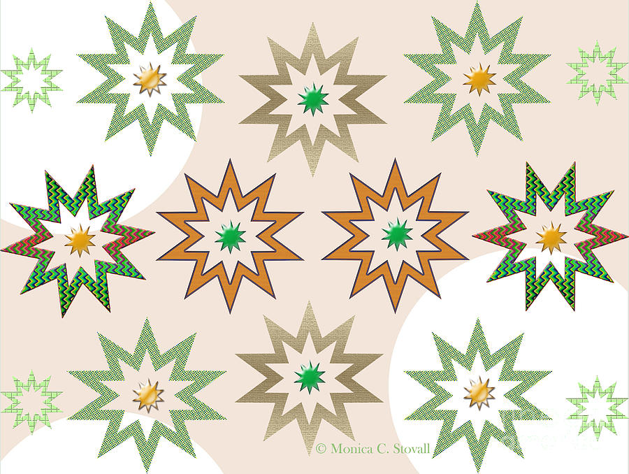 Quilt Design Stars on Pale Tan and White Digital Art by Monica C Stovall