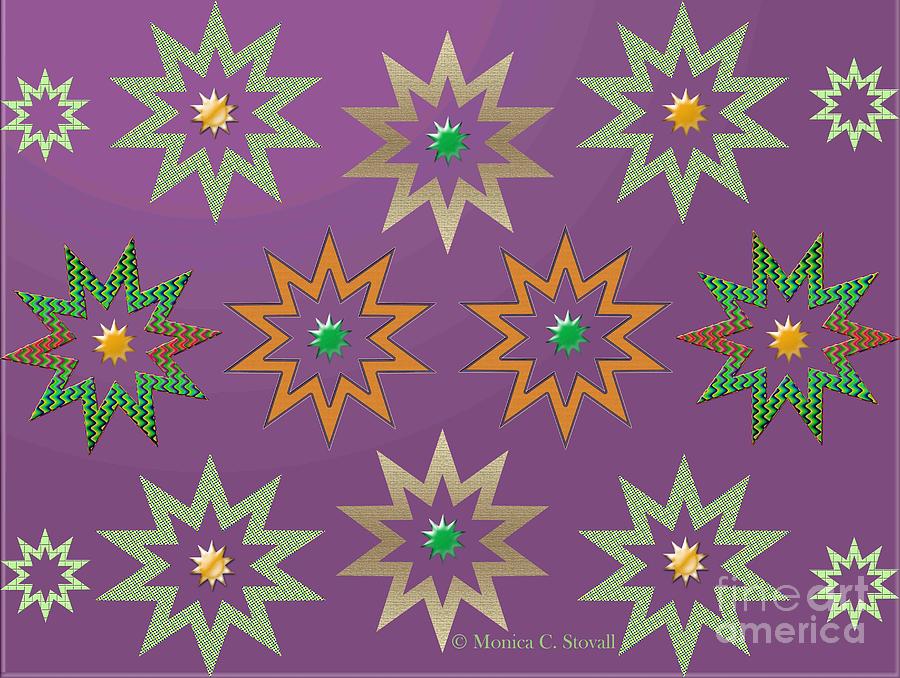 Quilt Design Stars on Purple Passion Digital Art by Monica C Stovall