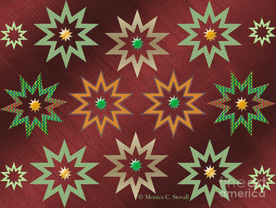 Quilt Design Stars on Rustic Red Digital Art by Monica C Stovall