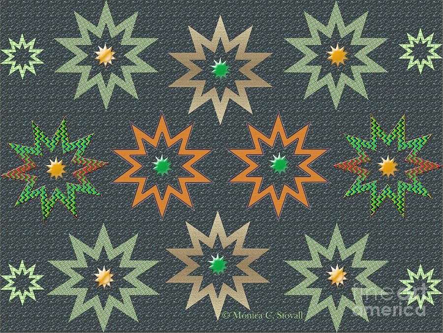 Quilt Design Stars on Speckled Green Digital Art by Monica C Stovall