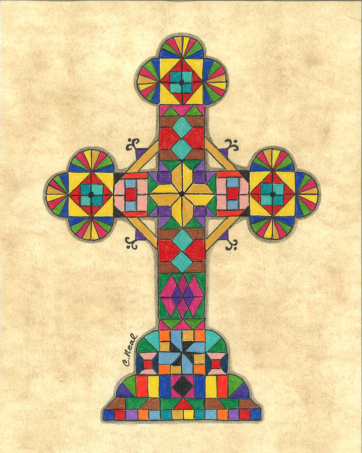 Quilted Cross Drawing by Carol Neal