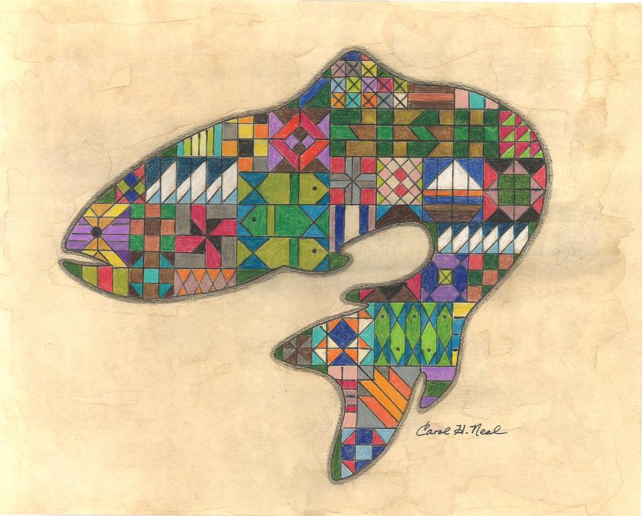 Quilted Fish Drawing by Carol Neal