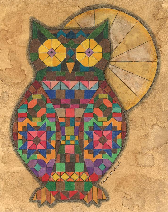 Quilted Owl Drawing by Carol Neal