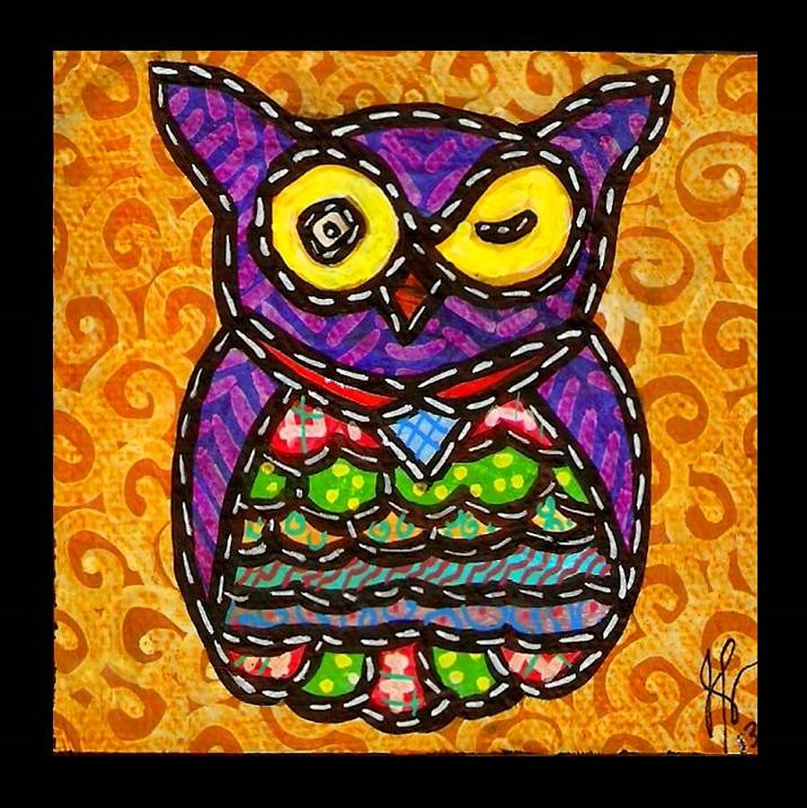 Quilted Small Owl B Painting by Jim Harris