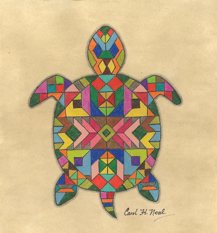 Quilted Turtle Drawing by Carol Neal