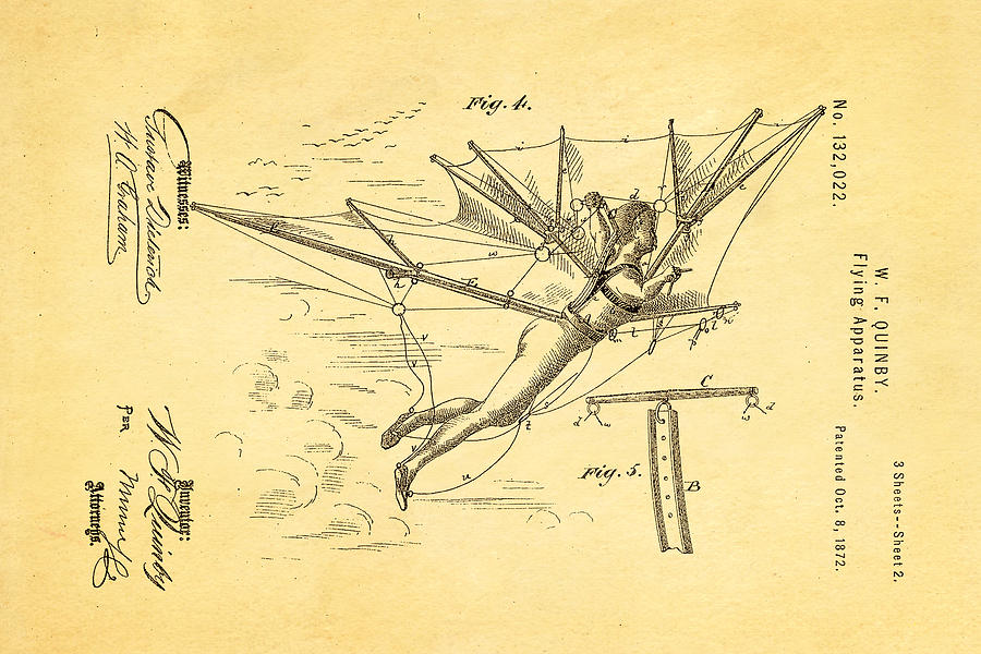 Unique Photograph - Quinby Flying Apparatus 2 Patent Art 1872 by Ian Monk
