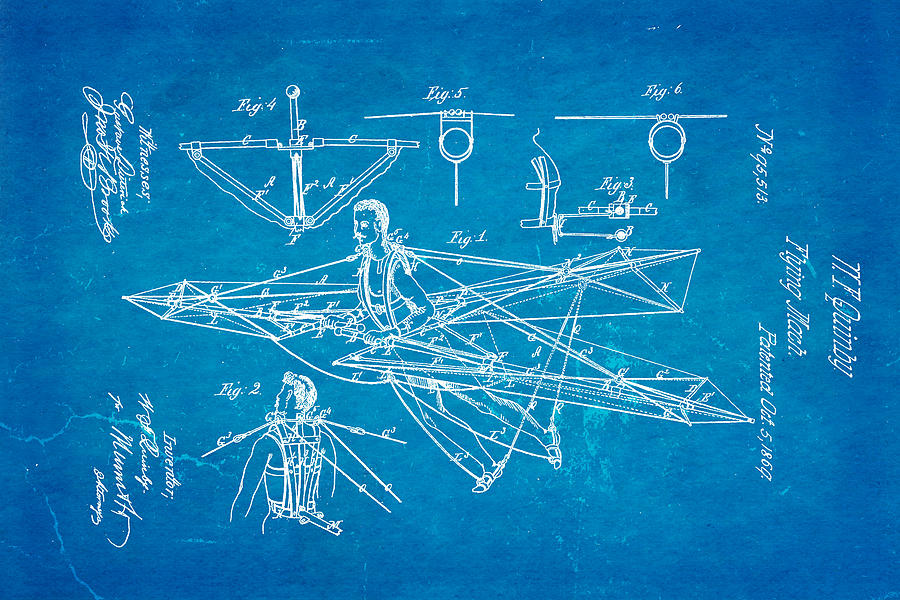 Unique Photograph - Quinby Flying Machine Patent Art 1869 Blueprint by Ian Monk