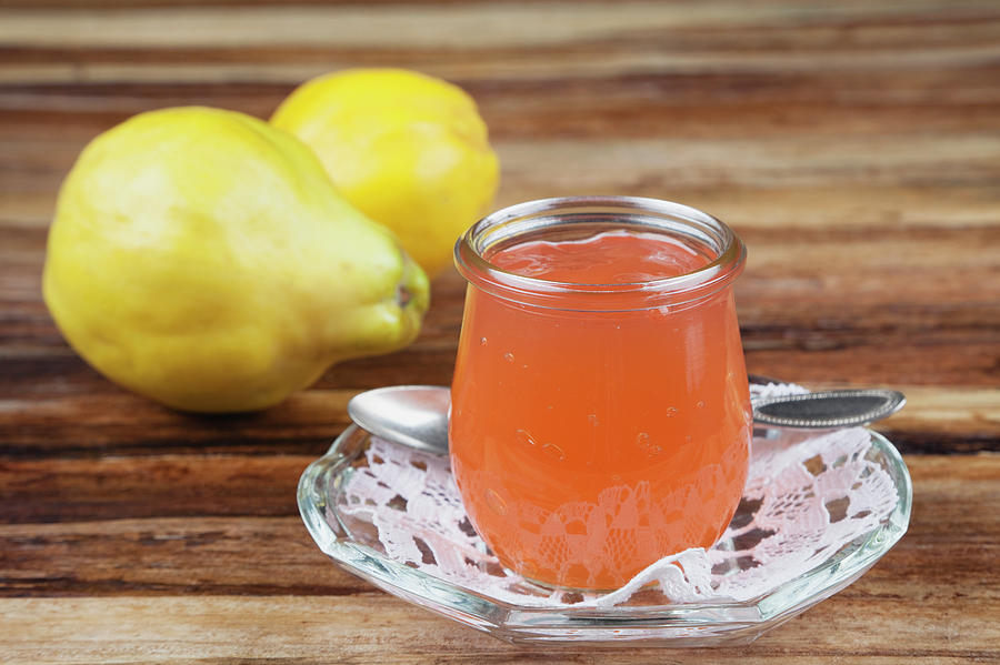Quince Jam In Jar With Fruit, Close Up Photograph by Westend61