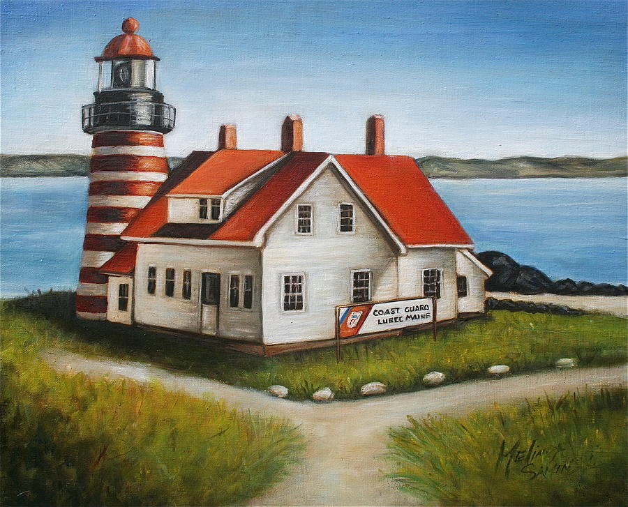 Quoddy Lighthouse Lubec Maine Painting by Melinda Saminski