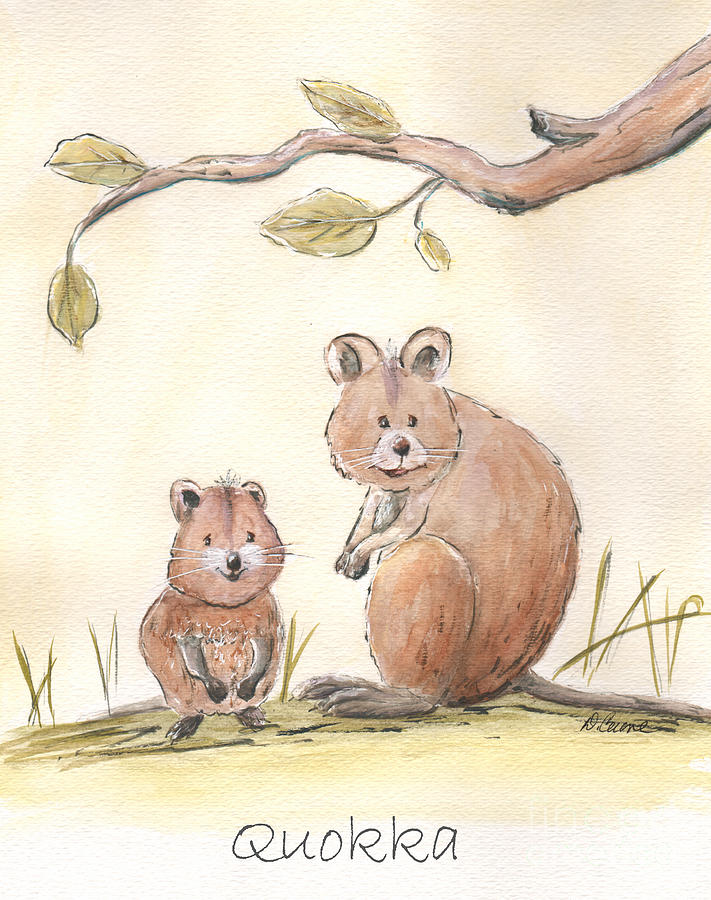 Quokka Mom and Baby Painting by Debbie Cerone