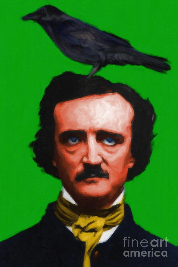 Quoth The Raven Nevermore - Edgar Allan Poe - Painterly - Green - Standard Size Photograph by Wingsdomain Art and Photography