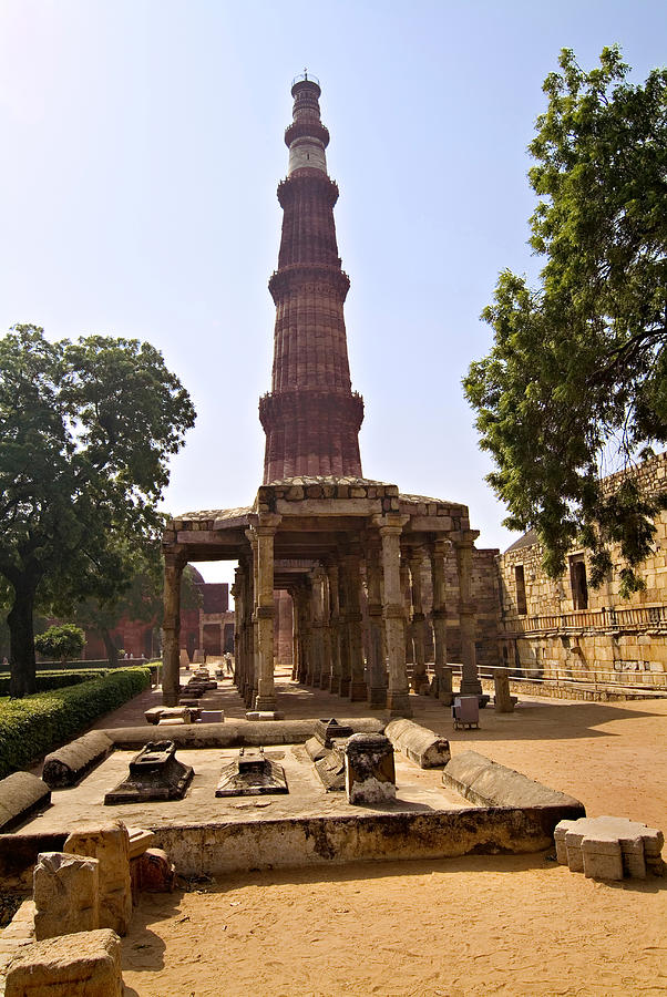 Turret Photograph - Qutub and Grave yard by Devinder Sangha