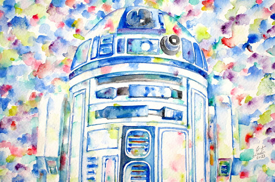 Star Wars Painting - R2-D2 watercolor portrait.1 by Fabrizio Cassetta