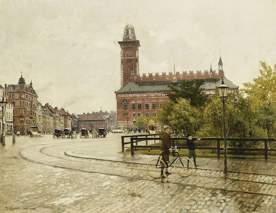 Paul Fischer Photograph - Raadhuspladsen, Copenhagen, 1893 Oil On Canvas by Paul Fischer