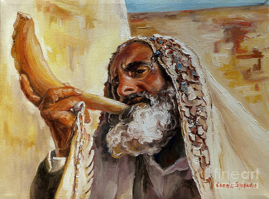 Rabbi Blowing Shofar Painting by Carole Spandau