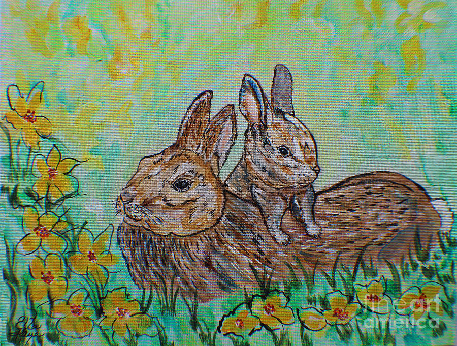 Rabbit and Baby Kitten  Painting by Ella Kaye Dickey