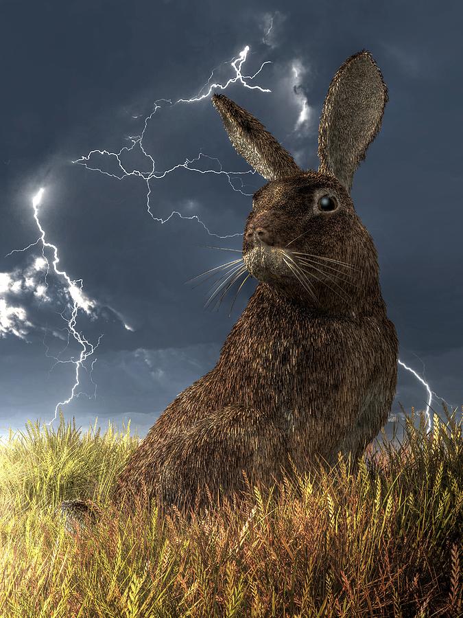 Rabbit Digital Art - Rabbit in a Lightning Storm by Daniel Eskridge