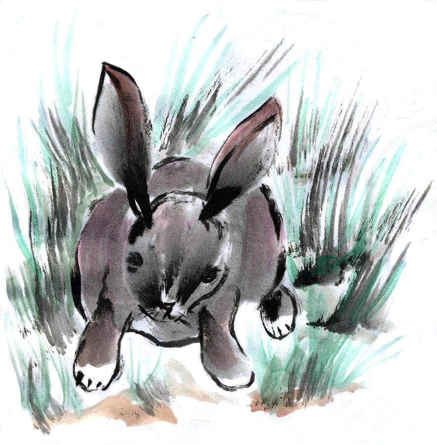 Rabbit in Spring Painting by Ellen Miffitt