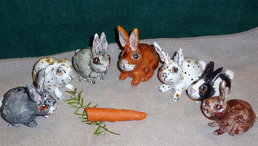 Rabbit Sculpture - Rabbit sculpture Lucky rabbits 4 intact rabbit feet by Debbie Limoli
