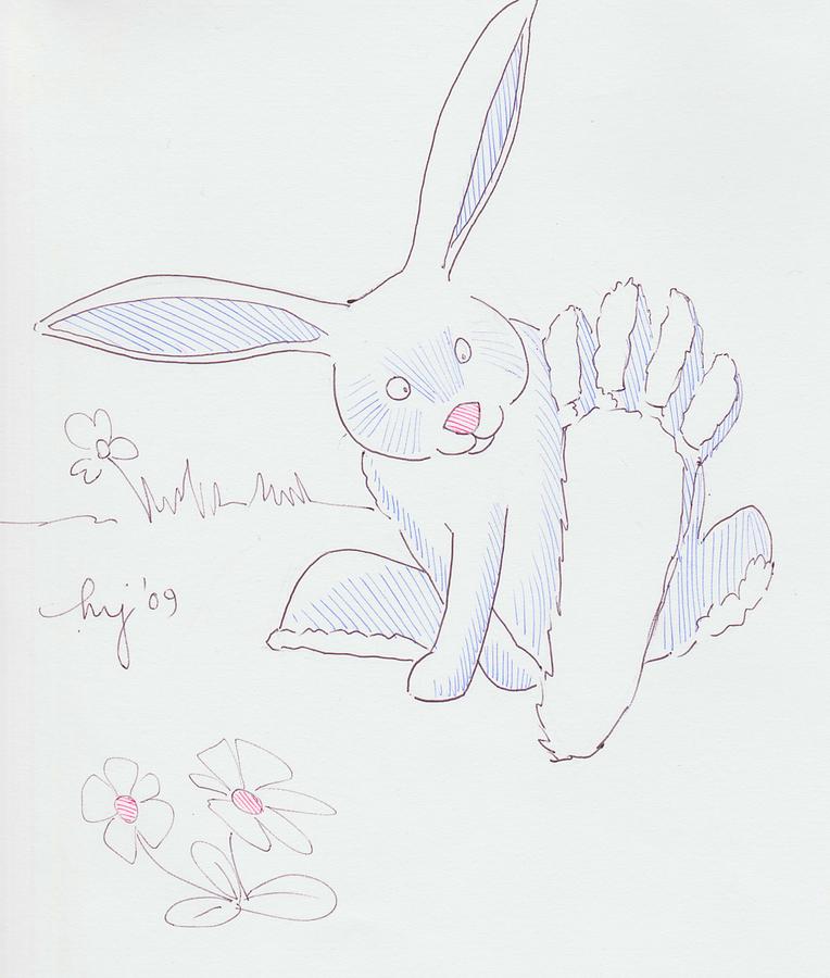 Rabbit Spreading Toes Cartoon Drawing by Mike Jory