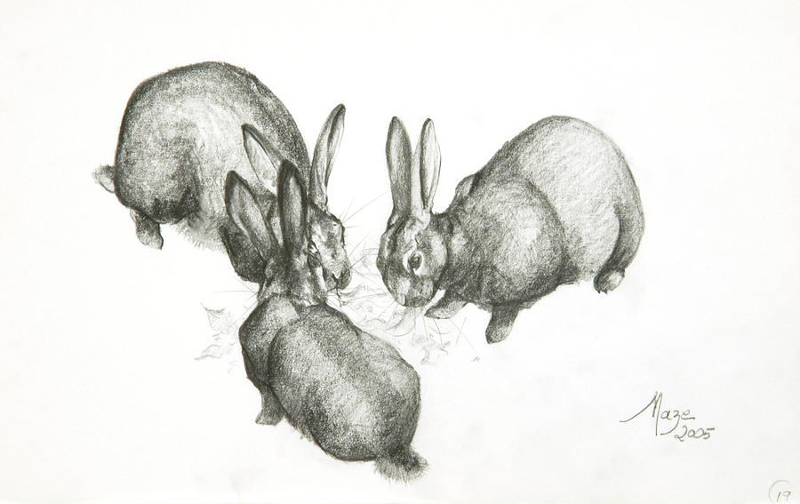 Black Painting - Rabbits by Jeanne Maze