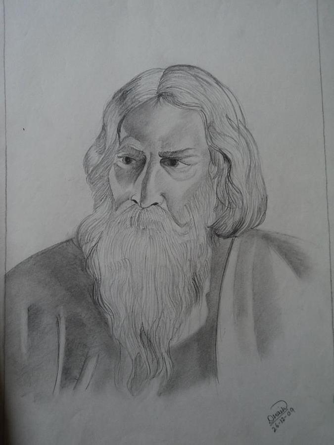 Rabindranath Tagore depiction- Imitation Pen Sketch Art | PeakD-saigonsouth.com.vn