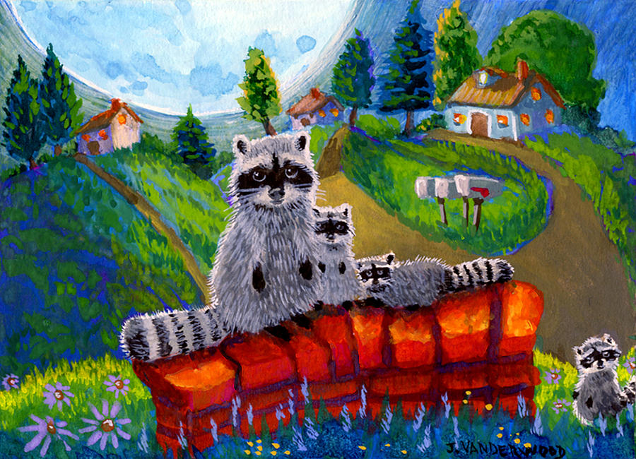 Raccoon Moon Painting by Jacquelin L Westerman