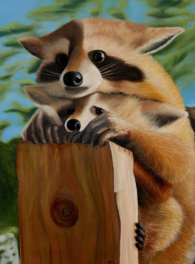 Raccoon Mother and Kit Painting by Alan Conder