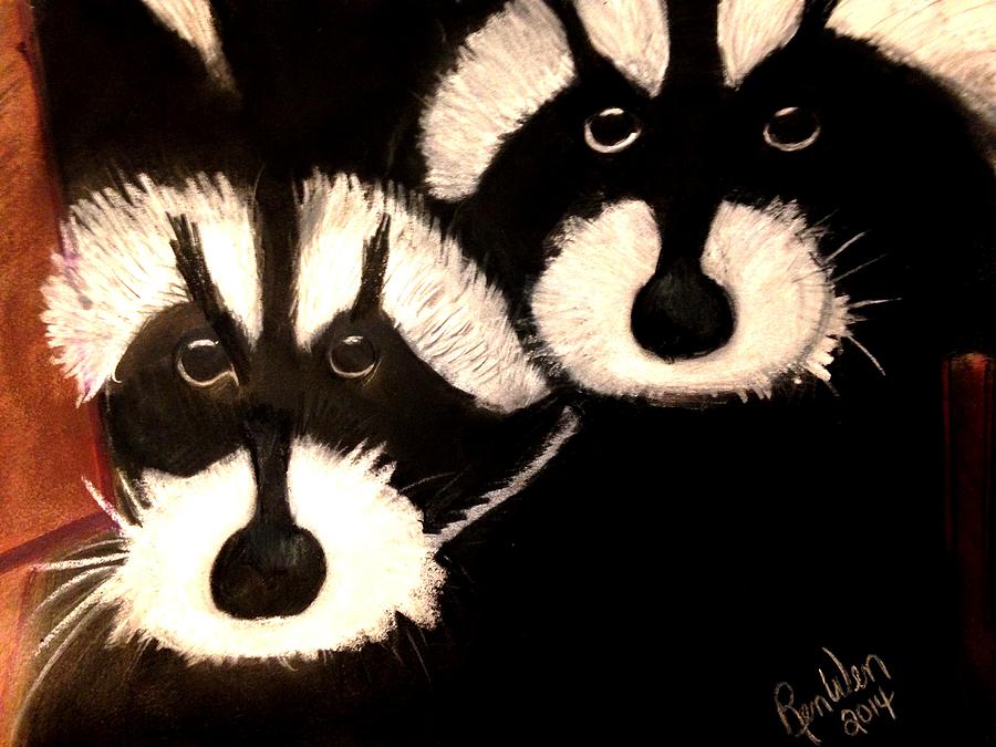Raccoons Pastel by Renee Michelle Wenker