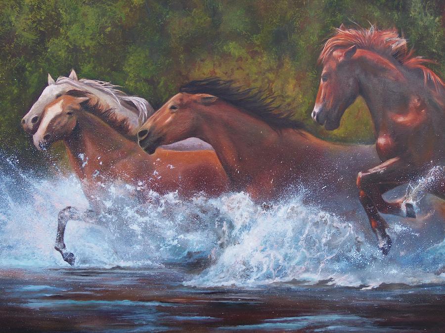 Running Horses Painting - Race For Freedom by Karen Kennedy Chatham