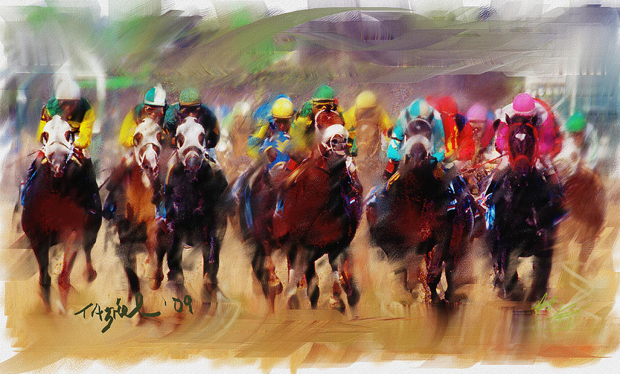 Horse Painting - Race To The Finish Line by Ted Azriel