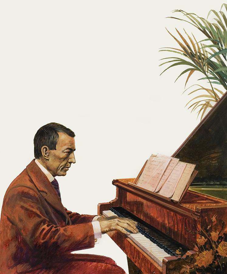 Music Drawing - Rachmaninoff Playing The Piano by Andrew Howat