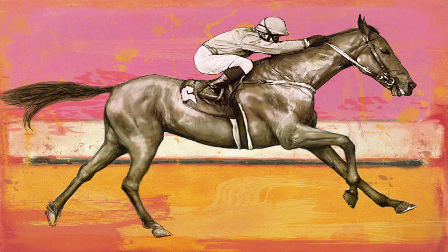 Abstract Drawing - Racing Horse Stylised Pop Art Drawing Potrait Poser by Kim Wang