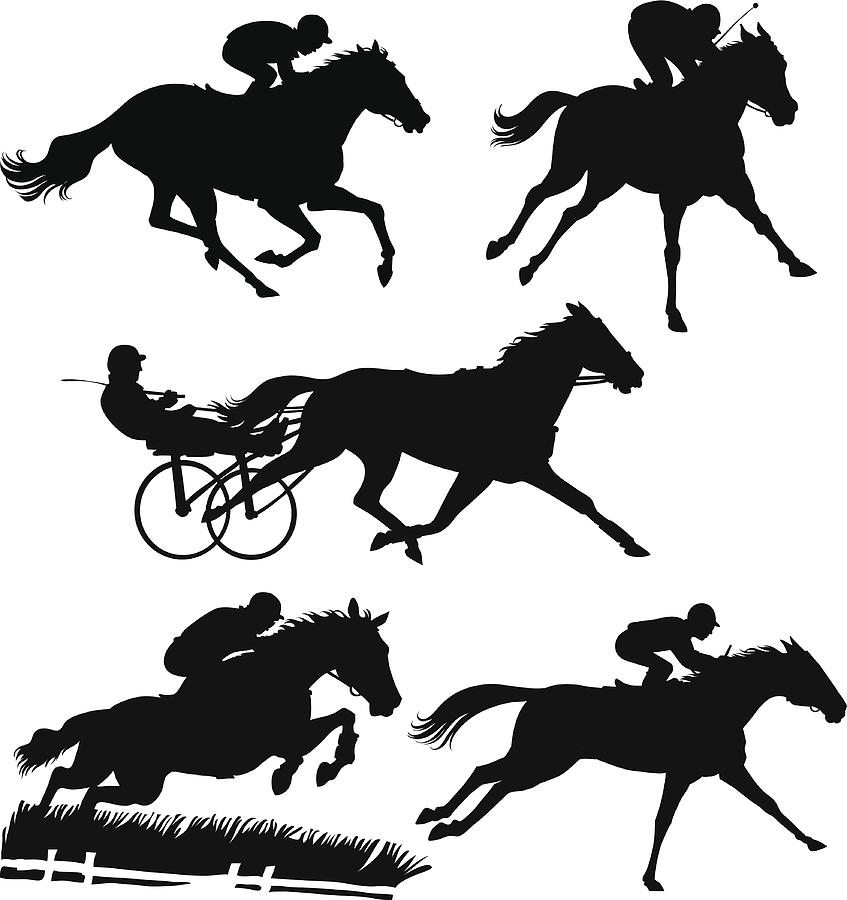 Racing Horses Silhouettes Drawing by VasjaKoman