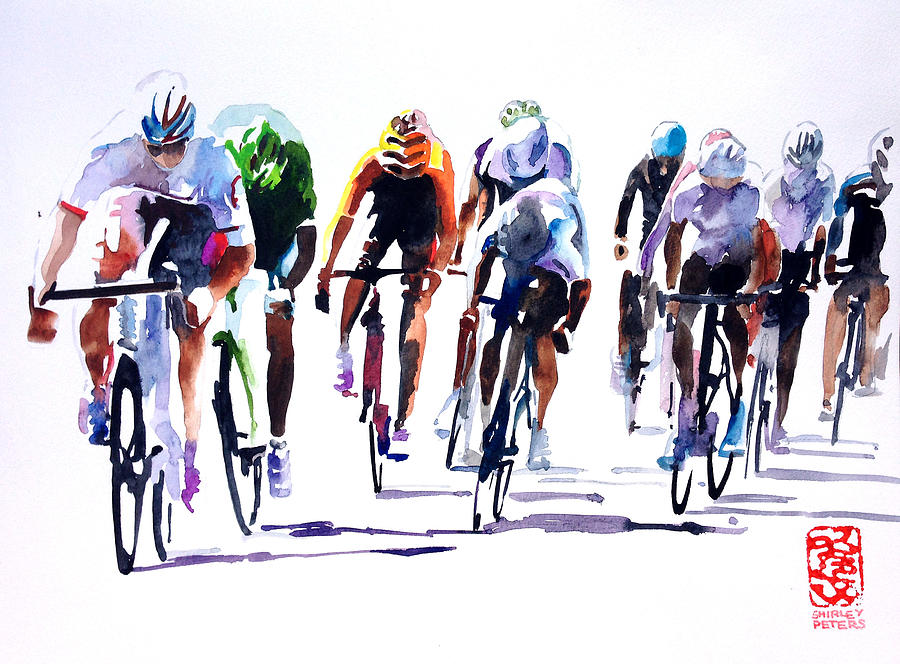 Racing Le Tour Painting by Shirley  Peters