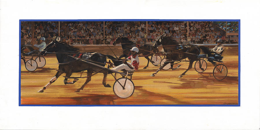 Horse Painting - Racing Pacers and Carts by Don  Langeneckert